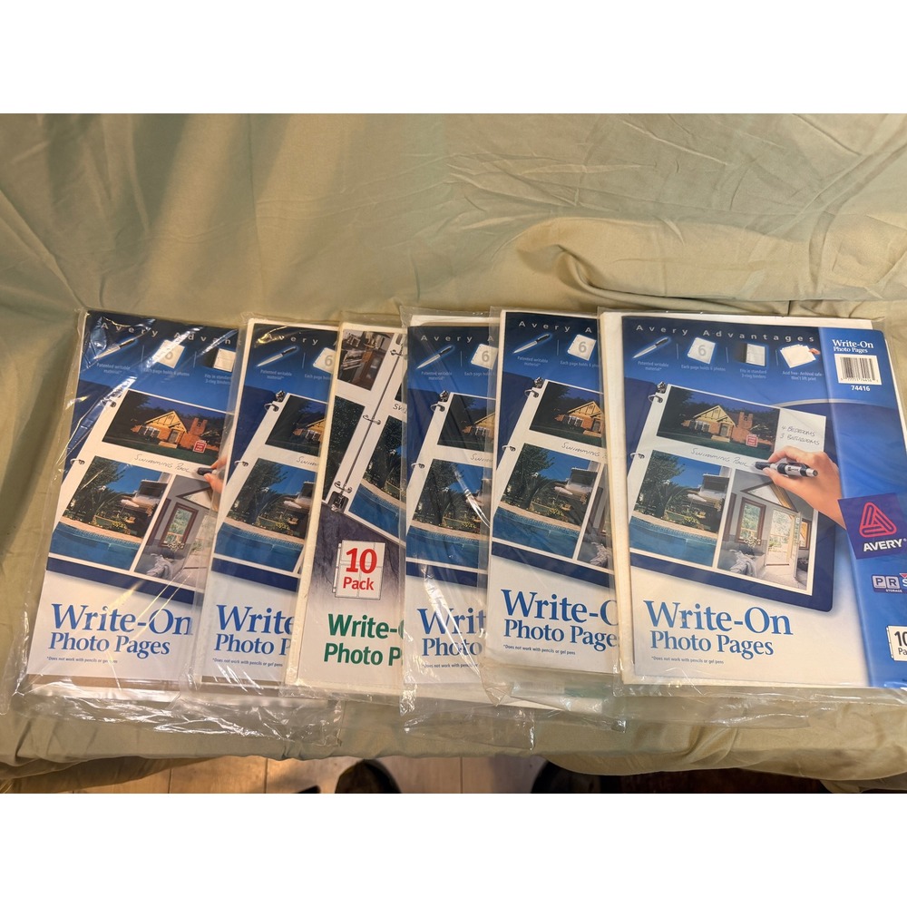 Lot of 6 Avery Write-On Photo Pages 10-Pack 74416 3-Ring Binder Archival 60ct
